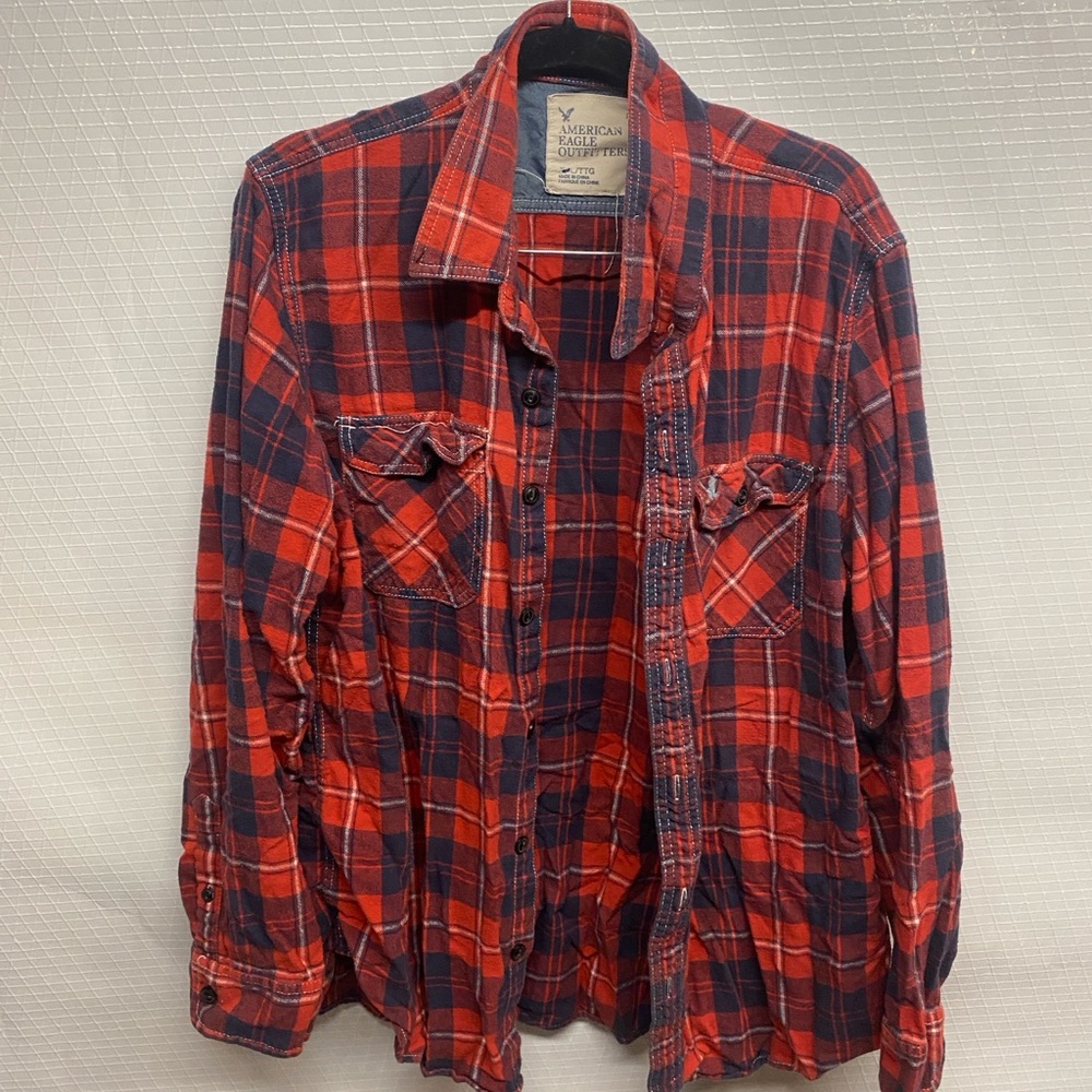 American Eagle Outfitters Red and Blue Flannel Shirt